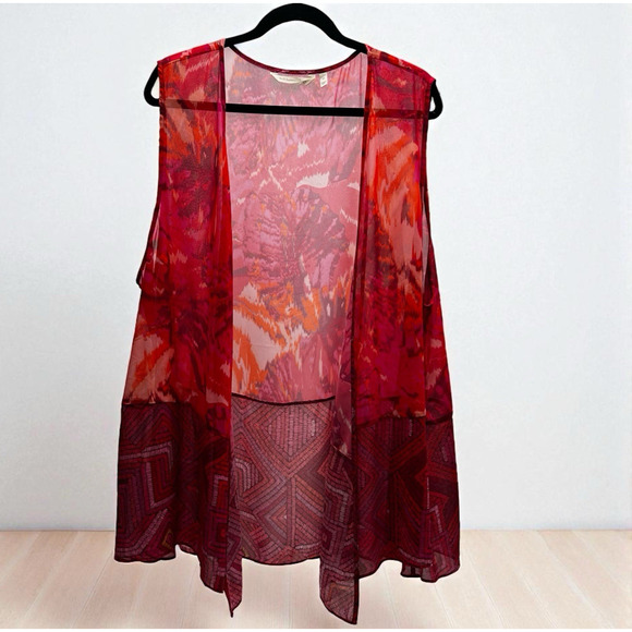 Soft Surroundings Kimono Style Open Front Cardigan Vest Artsy Plus Size 2X Pink - Picture 1 of 7